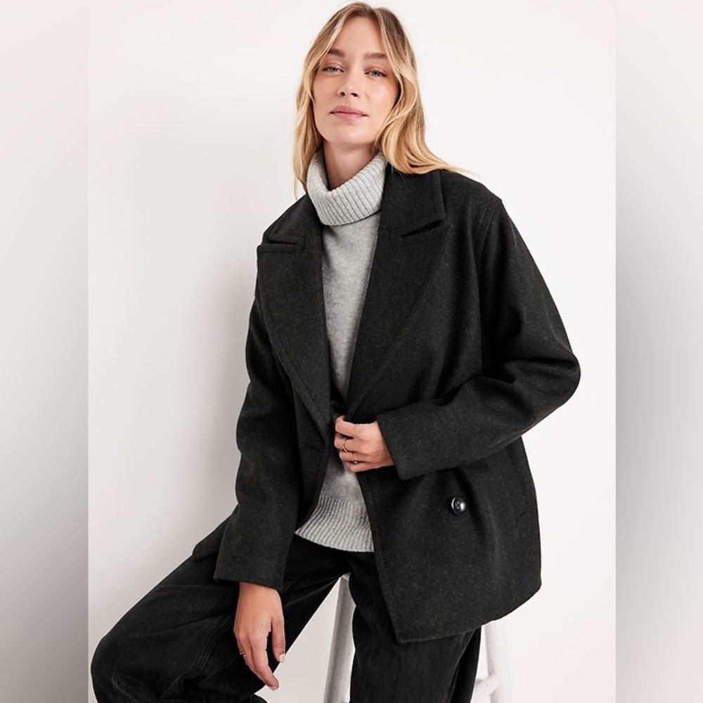Old Navy Oversized Double-Breasted Pea Coat - Black